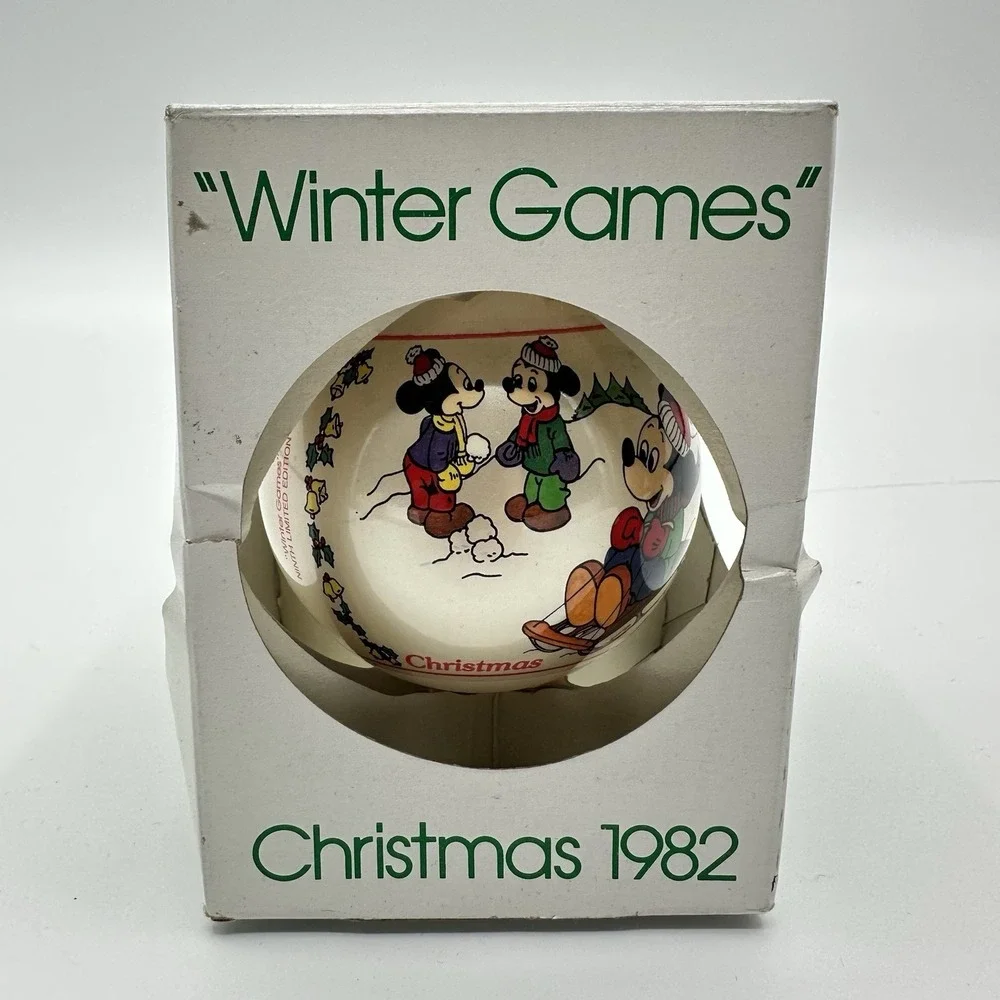 Schmid‎ Disney 1982 Winter Games Round Christmas Ornament Mickey Mouse With Box